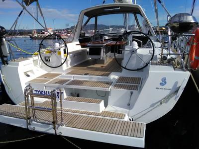Cockpit of Tornafort, a Beneteau Oceanis 45 sailboat at Palamós, Spain