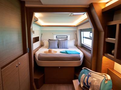 Cabin on Sea Spirit III, a Nautitech 46 Fly catamaran at Grande Rivière Noire VCA, Mauritius