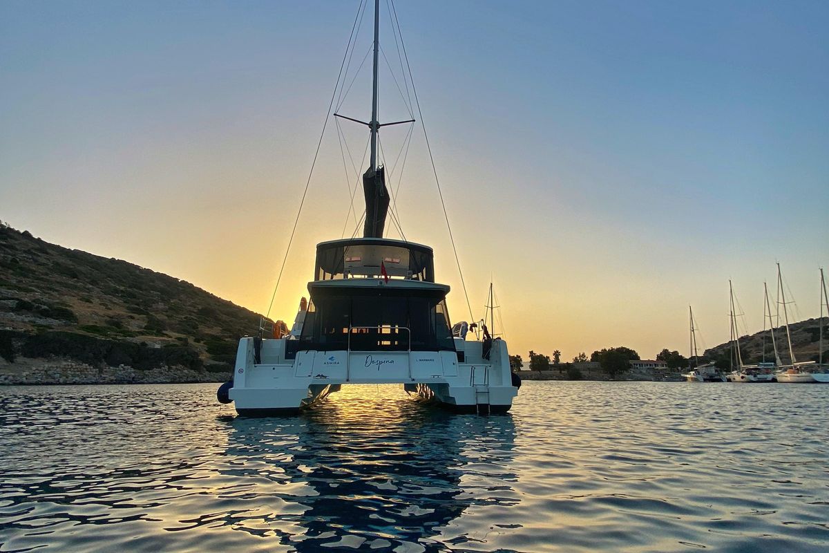 Exterior view of Despina, a Bali 4.6 catamaran at Bodrum, Turkey