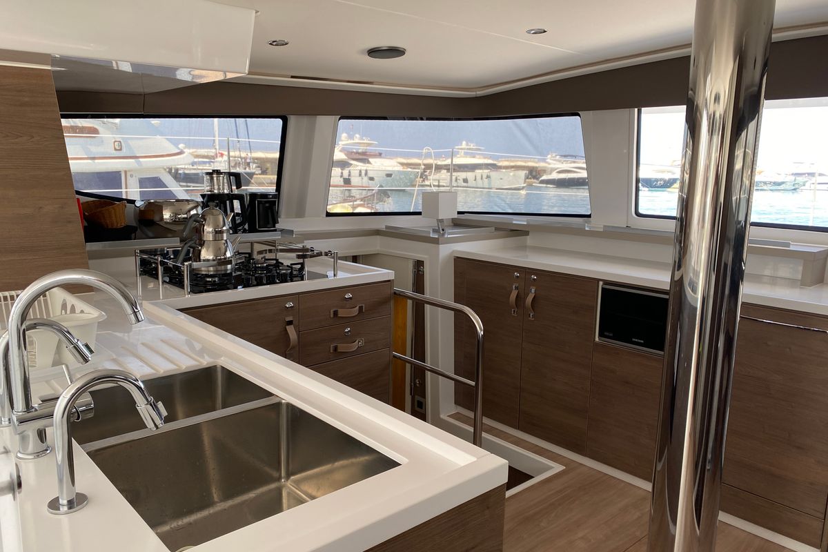 Galley of Despina, a Bali 4.6 catamaran at Bodrum, Turkey