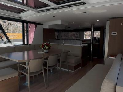 Salon of Despina, a Bali 4.6 catamaran at Bodrum, Turkey