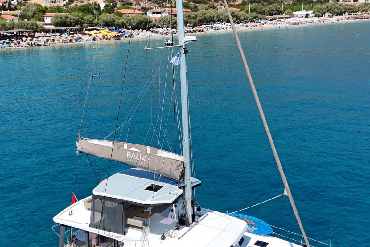 Exterior view of Despina, a Bali 4.6 catamaran at Bodrum, Turkey