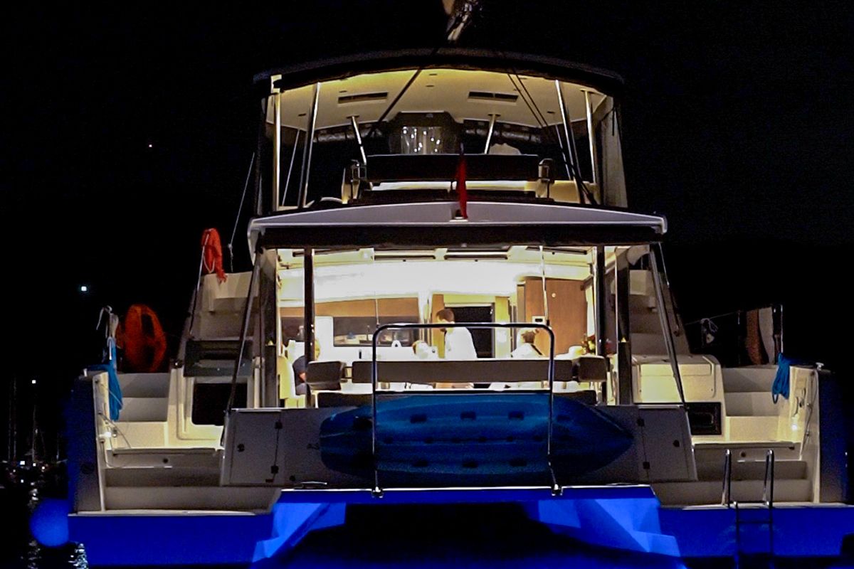 Exterior view of Despina, a Bali 4.6 catamaran at Bodrum, Turkey