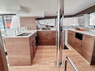 Galley of Despina, a Bali 4.6 catamaran at Bodrum, Turkey