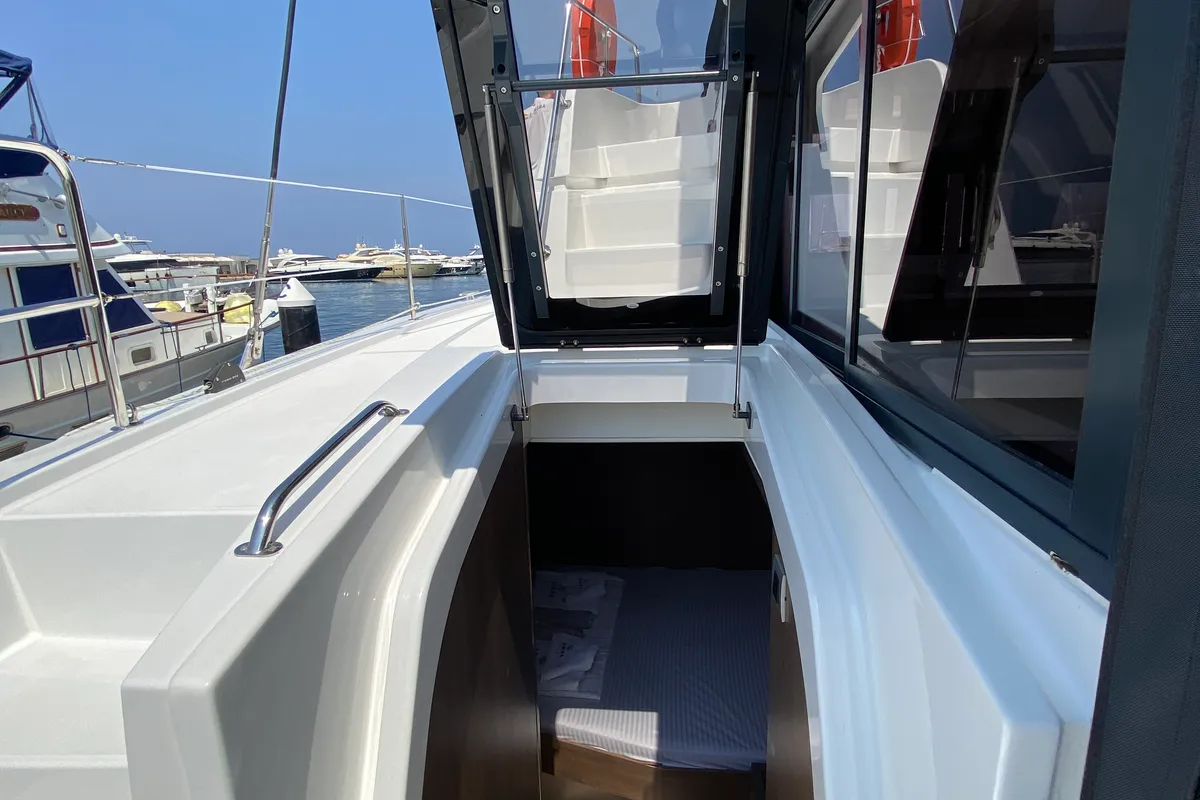Deck of Despina, a Bali 4.6 catamaran at Bodrum, Turkey