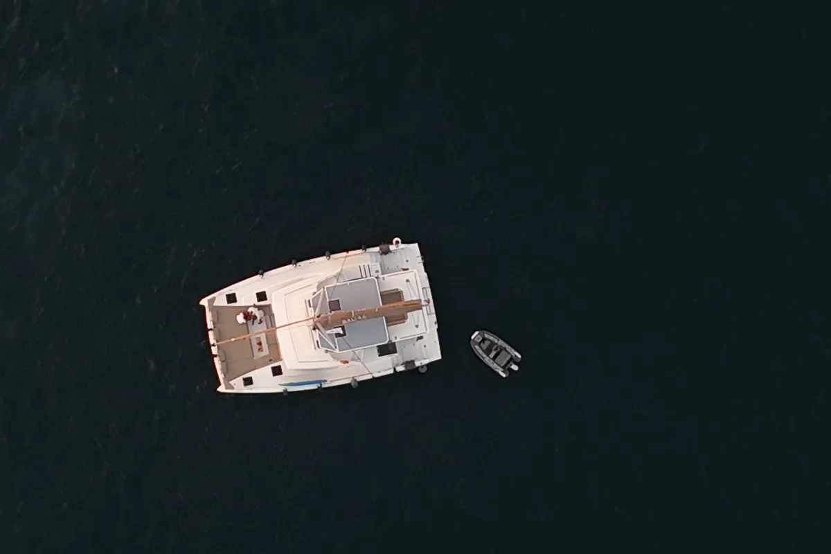 Exterior view of Despina, a Bali 4.6 catamaran at Bodrum, Turkey