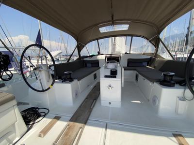 Cockpit of Derya, a Jeanneau Sun Odyssey 490 sailboat at Fethiye, Turkey