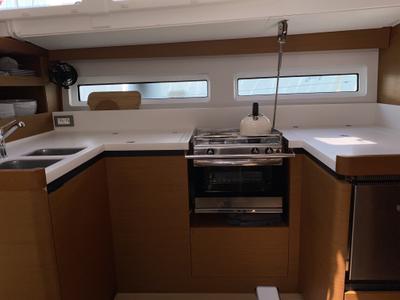 Galley of Derya, a Jeanneau Sun Odyssey 490 sailboat at Fethiye, Turkey