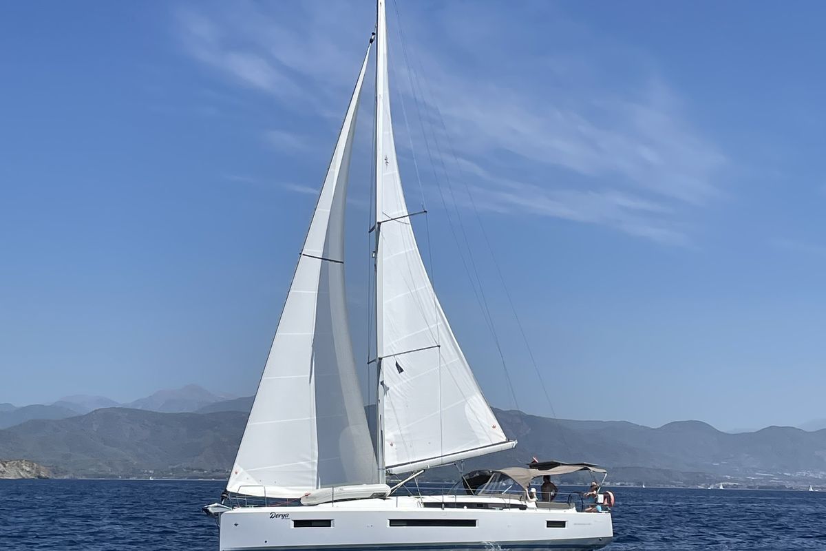Exterior view of Derya, a Jeanneau Sun Odyssey 490 sailboat at Fethiye, Turkey