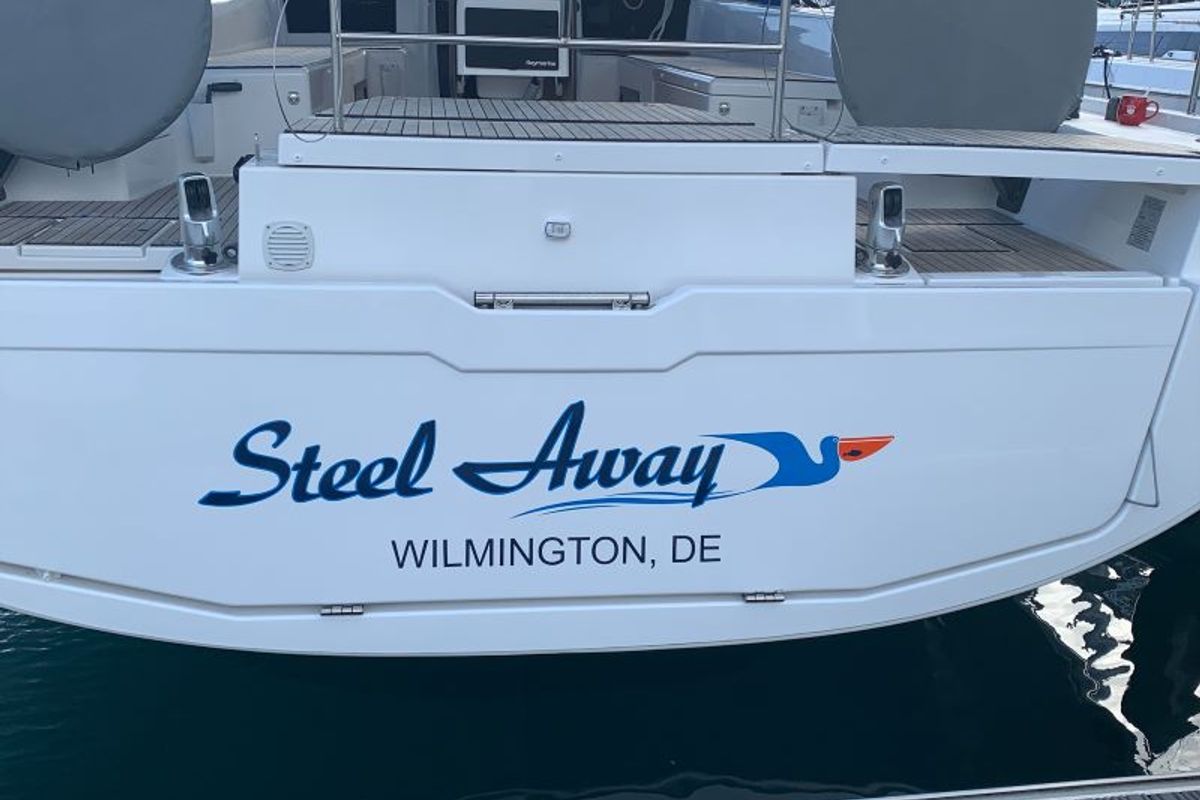 Exterior view of Steel Away, a Dufour 530 sailboat at Road Town, British Virgin Islands