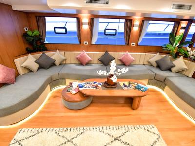 Salon of Comfort cabin upper deck 1, a Gulet Luxury Motor Yacht motorboat at Sharm El Sheikh, Egypt