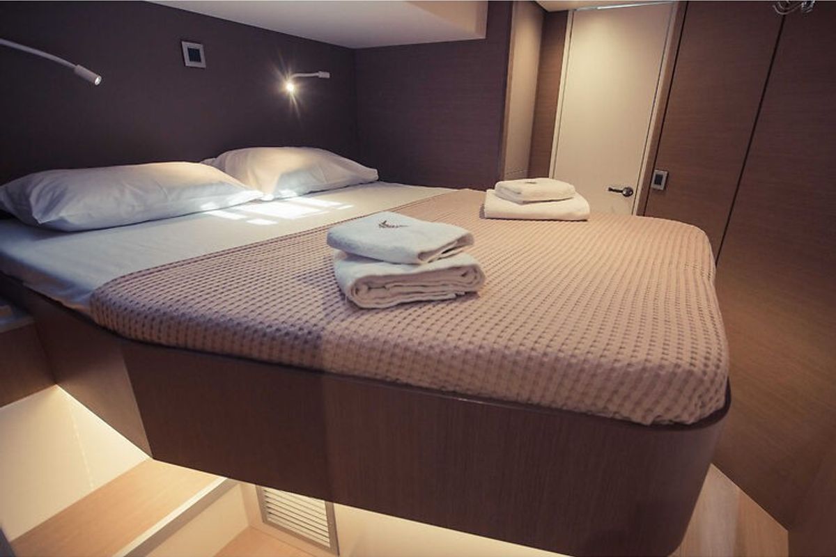 Cabin on Stelina, a Bali 4.8 catamaran at Preveza, Greece
