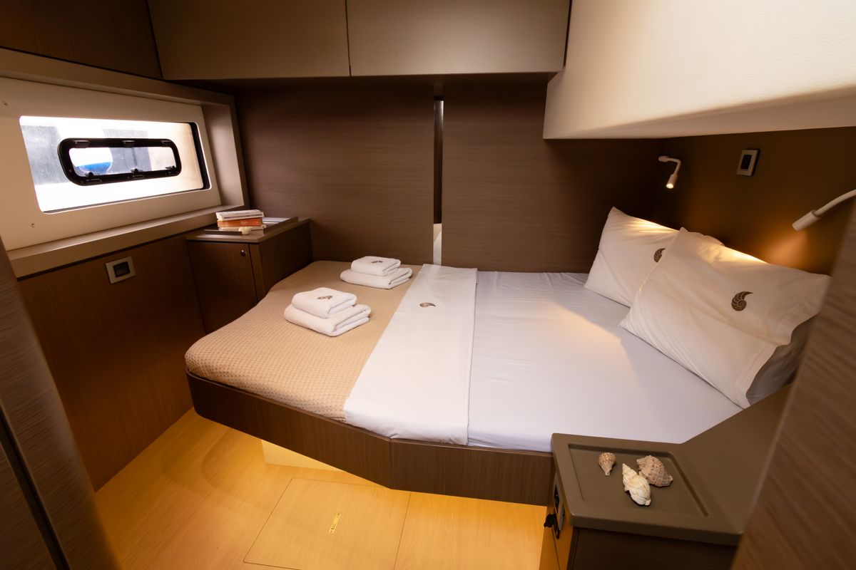 Cabin on Stelina, a Bali 4.8 catamaran at Preveza, Greece