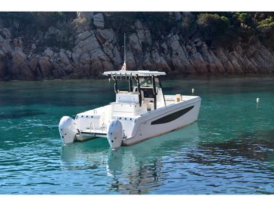 Exterior view of Eagle I, a Aquila Yachts Aquila 28 motorboat at Cannigione, Italy