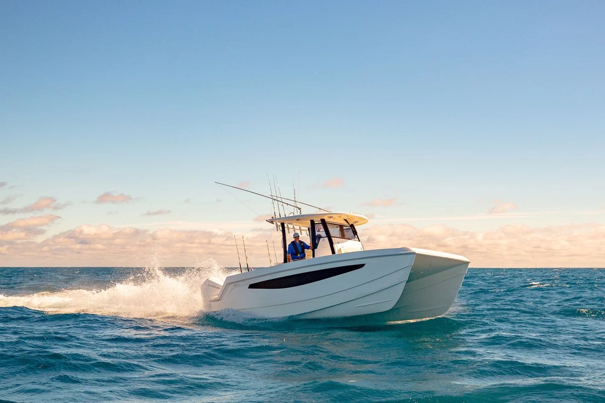 Exterior view of Eagle I, a Aquila Yachts Aquila 28 motorboat at Cannigione, Italy