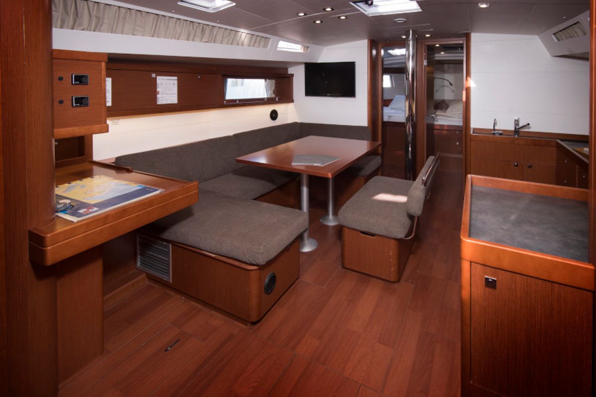 Salon of Harpia, a Beneteau Oceanis 48 sailboat at Grad Kaštela, Croatia