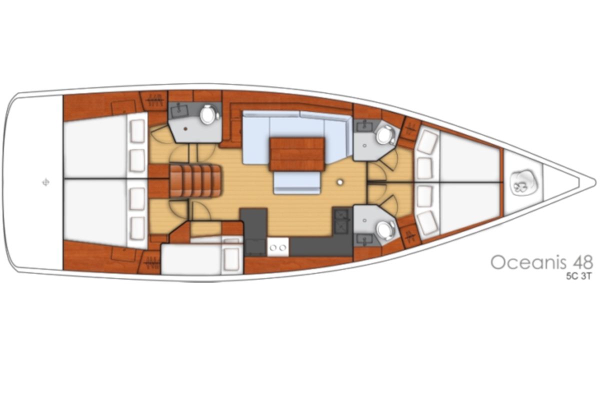 Floor plan of Harpia, a Beneteau Oceanis 48 sailboat at Grad Kaštela, Croatia