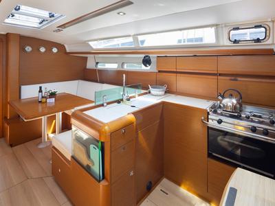 Galley of Nirikos, a Jeanneau Sun Odyssey 419 sailboat at Municipal Unit of Lefkada, Greece