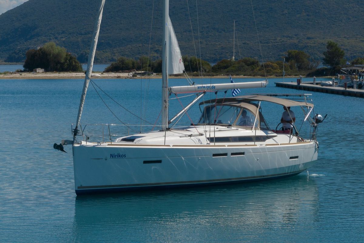 Exterior view of Nirikos, a Jeanneau Sun Odyssey 419 sailboat at Municipal Unit of Lefkada, Greece
