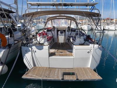 Deck of Nirikos, a Jeanneau Sun Odyssey 419 sailboat at Municipal Unit of Lefkada, Greece