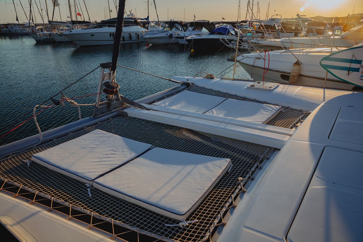 Deck of Caramela, a Lagoon 380 catamaran at Sithonia Municipal Unit, Greece