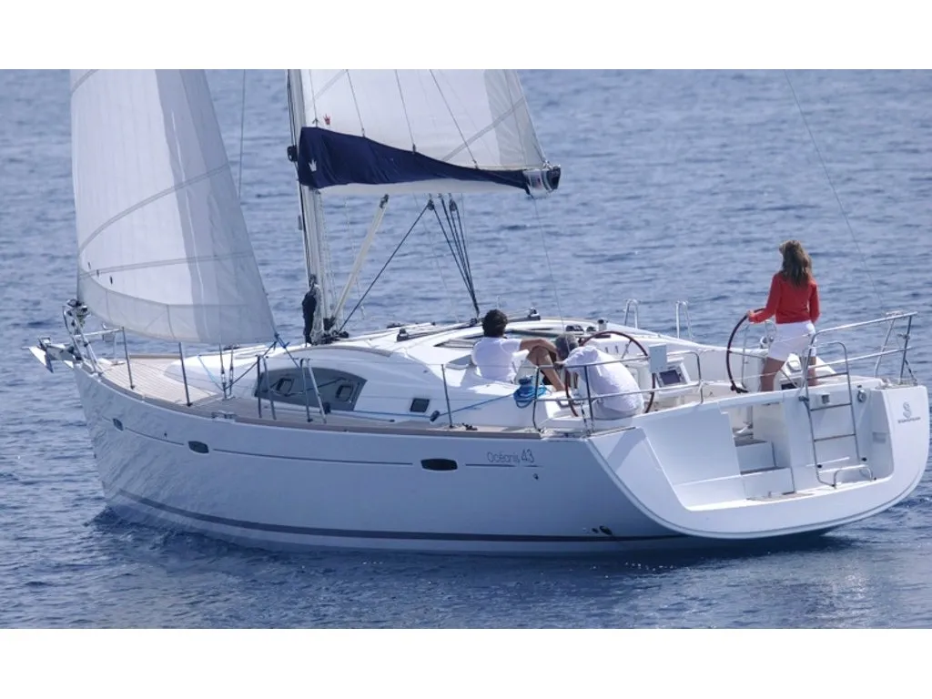 Exterior view of Konstantinos, a Beneteau Oceanis 43 sailboat at Volos Municipality, Greece