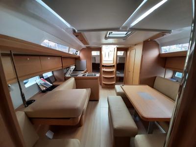 Salon of Hedone, a Dufour 412 GL sailboat at Tonnarella, Italy