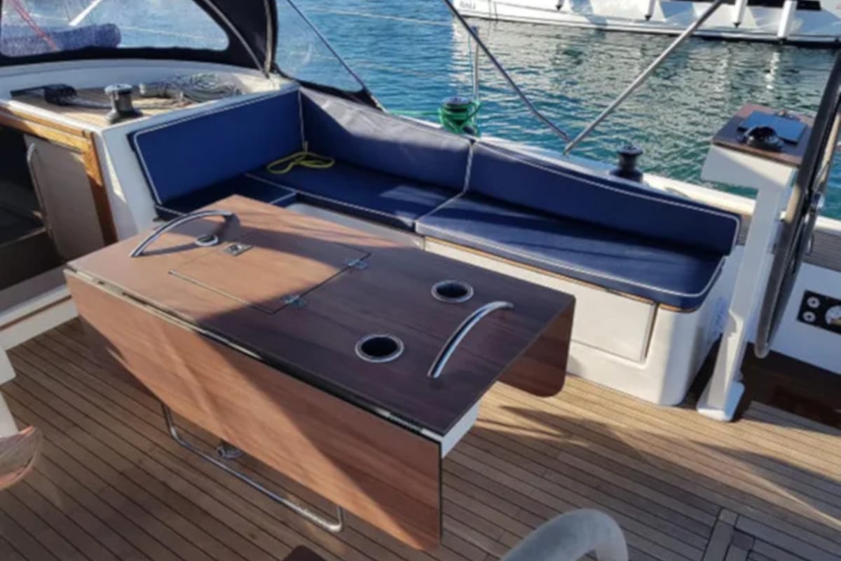 Deck of Marietta, a D&D Kufner 54 sailboat at Punat, Croatia
