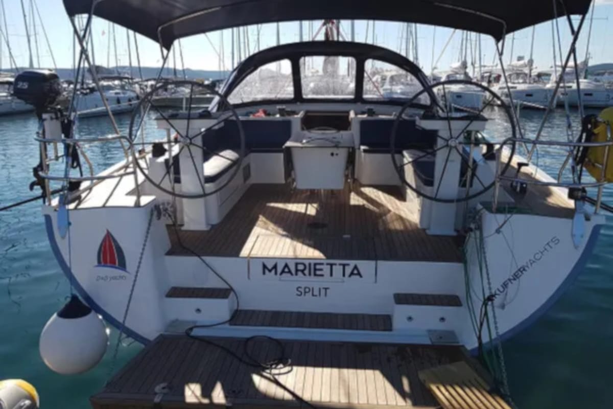 Exterior view of Marietta, a D&D Kufner 54 sailboat at Punat, Croatia