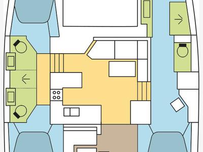 Floor plan of QLF, a Fountaine Pajot Astrea 42 catamaran at Marseille, France