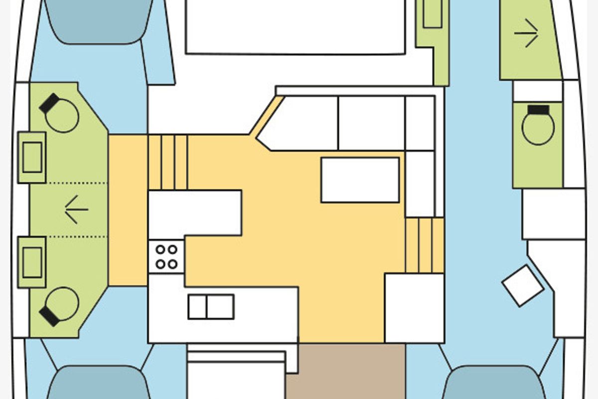 Floor plan of QLF, a Fountaine Pajot Astrea 42 catamaran at Marseille, France