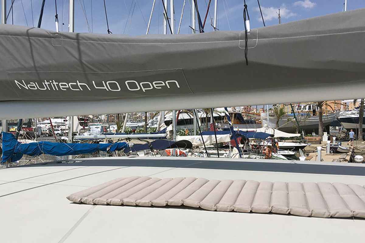 Deck of Hygge, a Nautitech Rochefort Nautitech 40 Open catamaran at Llucmajor, Spain