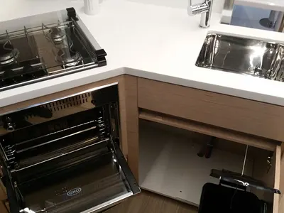 Galley of Hygge, a Nautitech Rochefort Nautitech 40 Open catamaran at Llucmajor, Spain