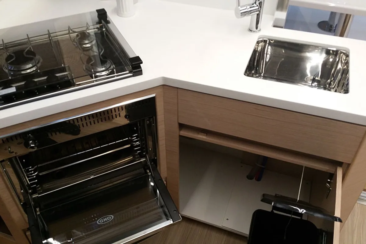 Galley of Hygge, a Nautitech Rochefort Nautitech 40 Open catamaran at Llucmajor, Spain
