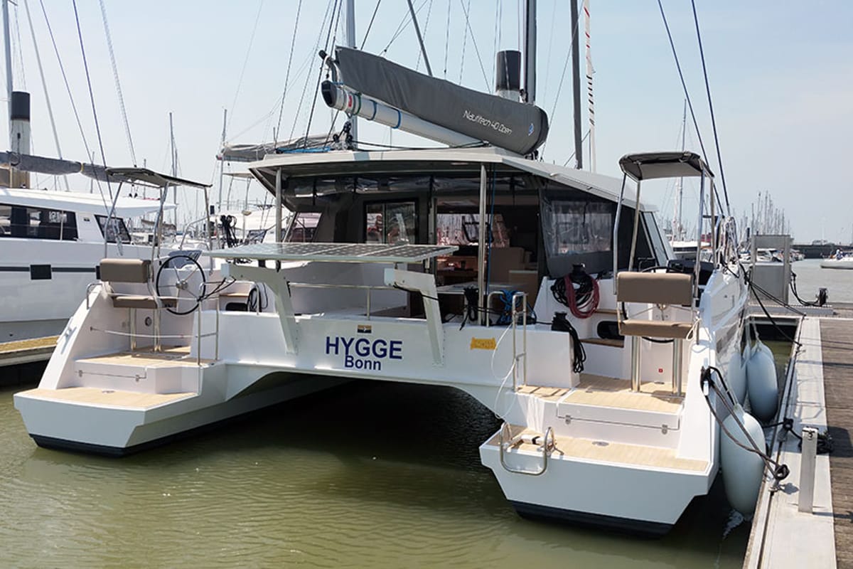 Exterior view of Hygge, a Nautitech Rochefort Nautitech 40 Open catamaran at Llucmajor, Spain
