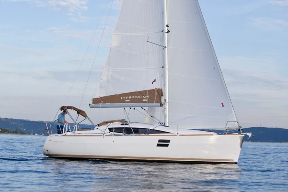 Exterior view of Aurora, a Elan Impression 35 sailboat at Grad Pula, Croatia