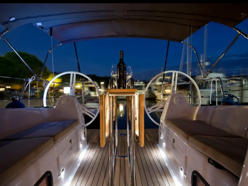 Cockpit of Aurora, a Elan Impression 35 sailboat at Grad Pula, Croatia