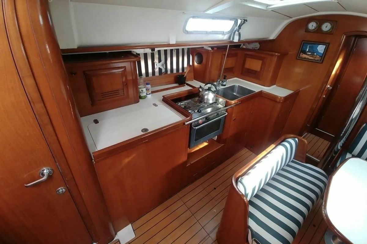 Galley of Rota, a Beneteau Oceanis 411 sailboat at Sami Municipal Unit, Greece