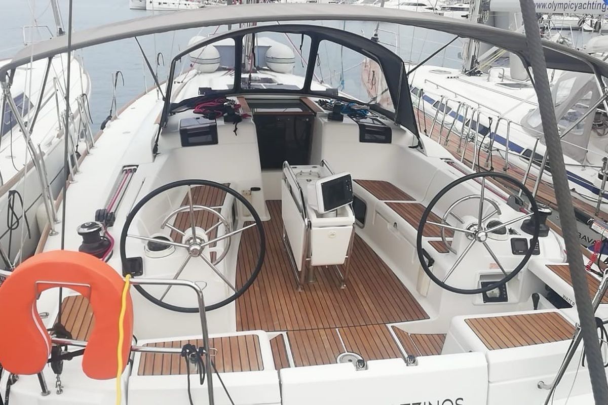 Cockpit of Tessie, a Jeanneau Sun Odyssey 439 sailboat at Volos Municipality, Greece