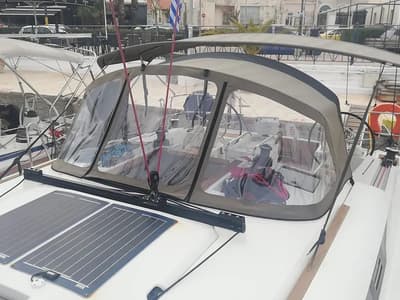 Deck of Tessie, a Jeanneau Sun Odyssey 439 sailboat at Volos Municipality, Greece