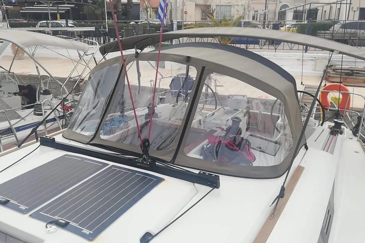 Deck of Tessie, a Jeanneau Sun Odyssey 439 sailboat at Volos Municipality, Greece