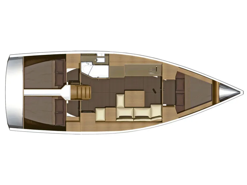 Floor plan of Petar Pan, a Dufour Dufour 382 Grand Large sailboat at Grad Biograd na Moru, Croatia