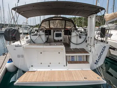 Cockpit of Madicken, a Dufour 460 GL sailboat at Primošten, Croatia