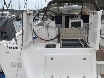Deck of Madicken, a Dufour 460 GL sailboat at Primošten, Croatia