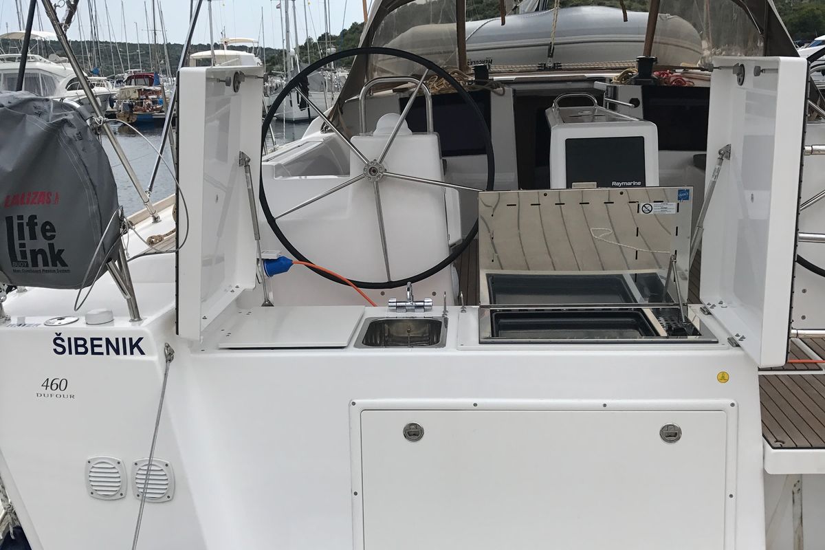Deck of Madicken, a Dufour 460 GL sailboat at Primošten, Croatia