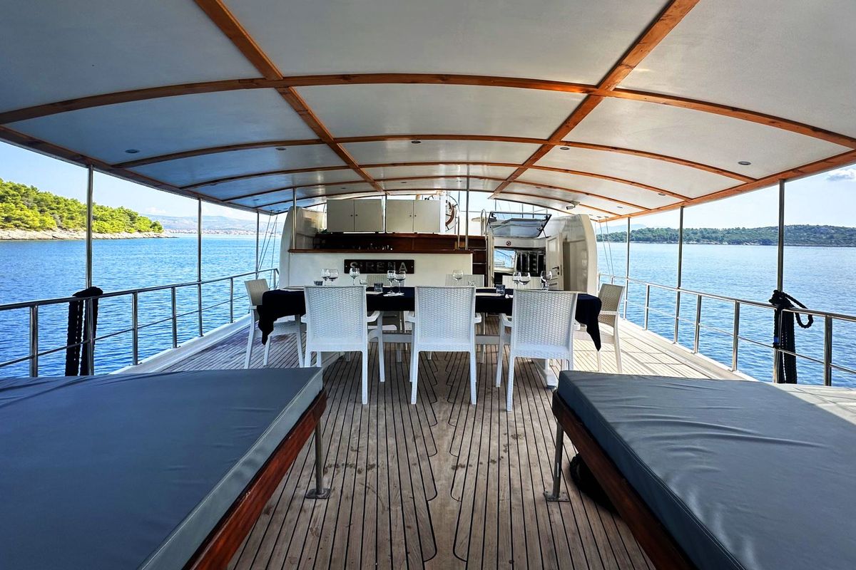 Deck of Premium +, a Gulet Gulet gulet at Split, Croatia