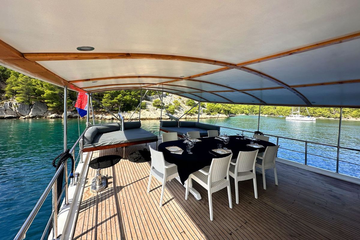 Deck of Premium +, a Gulet Gulet gulet at Split, Croatia