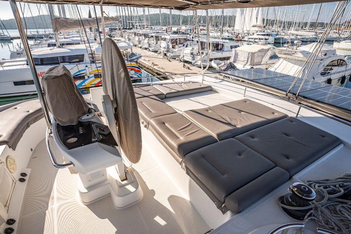 Cockpit of Jessy, a Lagoon 52 F catamaran at Pirovac, Croatia