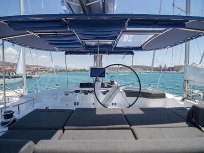 Cockpit of Jessy, a Lagoon 52 F catamaran at Pirovac, Croatia