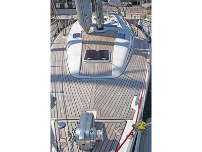 Deck of Iraklis, a Bavaria 42 Cruiser sailboat at Lavreotiki Municipal Unit, Greece
